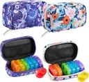 Serfeymi Weekly Travel Pill 주최자 2 Times A Day AM PM Rainbow Pill Box 7 Day with 지퍼 캔버스 알약 케이스, 약 주최자, 비타민, 물고기 오일 - 보라색 01 + 꽃 01
