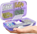 Travel Pill 주최자 - 라벨 비타민 용기가있는 휴대용 약국 상자를 여행하기위한 완벽한 의학 사례 8 Compartment Supplement Medication 홀더 대형 용량 매일 (Purple)