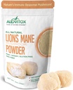 Alovitox Organic Lion's Mane Mushroom Powder | 뇌, 에너지 및 면역 건강을위한 천연 슈퍼 푸드, 신경 지원, GI 보호, 심혈관 이점 | 비 GMO, 비건, 글루텐 프리 | 4 oz