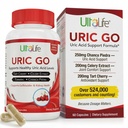 #1 URIC GO Uric Acid Cleanse Support Supplement for G.O.U.T - Natural Kidney Cleanse Detox Formula Chanca Piedra, Celery Seed, Tart Cherry, Cranberry, Pomegranate, Turmeric, Vegan Non-GMO 60 캡슐
