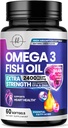 오메가 3 물고기 기름은 2400mg를 보충합니다 - 3배 힘 Omega 3 지방산, 자연적인 심장 건강 뇌 & 합동 지원 - EPA & DHA를 가진 지방산 - 야생 잡힌 물고기 기름 보충교재 - 60 Softgels