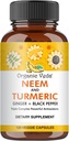 Ginger & Black Pepper와 유기 Veda Neem 및 Turmeric 캡슐 - Neem 잎, 터미, 생강, 검은 후추 캡슐 보충 - Vegan, Non-GMO - 120 카운트