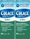 Colace 2-in-1 Stool Softener Plus Stimulant Laxative for Gentle 효과적인 변비 완화, Docusate sodium Plus Sennosides, 60 개 (패키지 2)