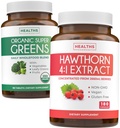 Super Greens & Hawthorn Extract (3 개월 공급) 유기농 슈퍼 그린 분말의 슈퍼 베리 혼합 번들 - Superfood & Hawthorn Berry 4 : 1 추출물 - 고강도 추출물 (180 캡슐)