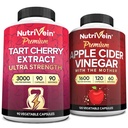 Nutrivein Premium Tart Cherry 500mg & Apple Cider Vinegar 1600mg 번들 - 근육 회복 및 Uric Acid Cleanse Plus 소화 지원 및 체중 관리 - Non-GMO, Vegan/Vegetarian - 90 + 120 알약