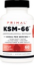 Primal KSM-66 Ashwagandha Complex (60 캡슐/60 서빙, 서빙 당 600 mg) - 검은 후추 추출물 KSM-66 Ashwagandha, 글루텐 무료, 비 GMO