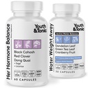 젊음 & 토닉 PMS & Menopause Bloating Relief Duo - Puffiness, Hormonal Balance & Fluid Retention에 대한 지원 - 그녀의 호르몬 균형 + 물 무게 길 자연 허브 여성, 90 캡슐
