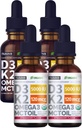 (4 팩) 비타민 D3 K2 Drops Unflavored & Strawberry 풍미 뭉치 - MCT 기름 Omega 3를 가진 최대 힘 비타민 D 액체 5000 IU - 충전물 없음, 면역력을 위한 비 GMO 액체 D3, 각 2개 Fl Oz