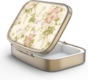 Pill Case Pill Box with Mirror Retro 2 Compartment Purse 또는 포켓 청동 직사각형 알약 상자 또는 비타민, 생선 기름, 보충제, Pill Containe 여행 선물 (빈티지 꽃)