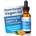 Bold Botanica D3-K2-A, 액체 비타민 복합체, 비타민 K2 (MK7)과 면역 지원, 자연적인 오렌지 맛, 맛 맛 맛, 1 FL OZ. (30mL)와 유기 조류에서 Vegan D3.