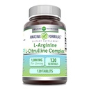 Amazing Formulas L-Arginine/L-Citrulline Complex 1000mg 120 정제 보충|비 GMO | 글루텐 무료 | 미국에서 제작
