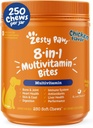 Zesty Paws Dog Multivitamin, Chewable Dog Vitamins and Supplements for Hip & Joints, Skin & Coat, Dogs- Senior & Puppy Multivitamin 용 오메가 3 물고기 오일 - 닭 250ct