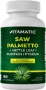 Vitamatic Saw Palmetto Extract for Men & Women 180 Veg Capsules - 호박 씨앗, Pygeum, Nettle Leaf - Made in the USA - 건강한 전립선 기능을 촉진
