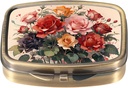 Dynippy Pill Case Pill Box with Mirror Retro Pocket 2 Compartment Medicine Case 포켓 지갑과 여행을위한 비타민 알약 주최자 (Cute Flower)