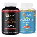 Qunol Ultra CoQ10 200mg Softgels - 매우 높은 흡수 Coenzyme Q10 보충교재 - 2 달 공급 - 60 조사 + 물고기 기름 Omega 3 소형 Softgels, 1000mg Omega 3 EPA + DHA, 3 달 공급, 180 조사