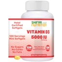 SHIFAA 영양 Halal 비타민 D, Halal 비타민 D3, 5000 IU Softgels, 120의 서빙. 비 GMO, 글루텐 자유로운, 지원: 구조, 뼈, 이, 심장, 근육 & 면역 기능