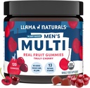 Llama Naturals Multivitamin for Men, Vegan, 비타민 D, C 및 K, Men's Real Fruit Gummy Vitamins, Chewable Multivitamin 보충교재, 추가 설탕 지팡이, 체리, 120 Ct