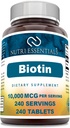 Biotin (비타민 B7) 10,000 mcg 보충 | 240 정제 | Non-GMO | 글루텐 프리 | 미국에서 제작