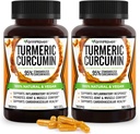 BioPerine Black Pepper & 95 % Curcuminoids가있는 Turmeric Curcumin, 공동 지원을위한 최대 흡수, 비 GMO Turmeric 캡슐, 미국에서 제작 - 180 Veg Caps