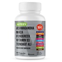 Viteey Ashwagandha Maca Fenugreek Supplement with Tongkat Ali - 드라이브, 남성 및 여성을위한 열정 및 에너지 지원 - 무드, 캘름 및 스트레스 지원 - 60 캡슐