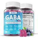 GABA Gummies 500 mg - L Theanine, 5-HTP, 비타민 D3, B12, Ashwagandha, Melatonin-Free for Brain Calm, Mood, Zzz Better, GABA 보충 성인, 블루 베리 맛, 1Pack