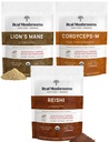 Real Mushrooms Peak Performance Bundle - Lion's Mane + Reishi + Cordyceps-M 공인 유기농 버섯 분말 Vitality, Immunity & Longevity