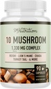10 버섯 복합 보충 | 1300+ MG 혼합 라이온 Mane, 터키 꼬리, Cordyceps, Reishi, Shiitake, Maitake, Chaga & 화이트 버튼 버섯 | Immune & Adaptogen Support | 90 C