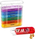 ABSOK Weekly Stackable Pill 주최자,4 Times A Day Pill 주최자 Box Morning, Noon, Evening 및 Bedtime,7 Stackable Compartments