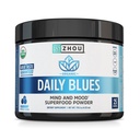 Zhou Daily Blues - 블루 스피루리나 분말 유기, 부드러운 블루 조류 에너지 슈퍼 푸드 보충, Vegan 음료 혼합 - 블루 베리 맛, 4.22 온스 (25 서빙)