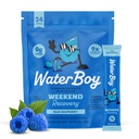 Waterboy 주말 복구 | 3,200mg Electrolyte Powder Packets | 생강 + L-Theanine + 비타민 | 설탕 없음, 모든 자연, 글루텐 무료 | 24 음료 스틱 믹스 (블루 라즈베리)