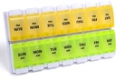 Sukuos AM PM Weekly Pill 주최자 7 일, Easy Push Button, BPA Free Vitamin Cases for Fish Oil/Supplements, Easy to Clean (Yellow&Green)