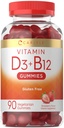Carlyle Vitamin D3 + B12 Complex Gummies | 90 개 | 채식주의자, 비 GMO 및 글루텐 프리 포뮬러 | 딸기 풍미 보충