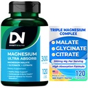 Divinity Nutra Triple Magnesium Complex 보충교재, 마그네슘 글리세라이드의 300mg, 근육, 나브, & 에너지, 높은 흡수, 120 Vegan 캡슐, 비 GMO 미국을 위한 말레이트 & 구연산염 이름 *
