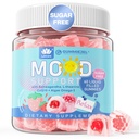 Ashwagandha Saffron Calm Gummies + Omega 3, 여성 남성을위한 L-Theanine & CoQ10, 성인을위한 자연 Calming Happy Relax Gummies, Mood Support Supplement Gummy, Strawberry flavor, Sugar Free, Vegan, 60ct