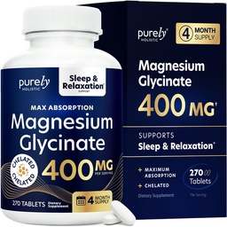 마그네슘 글리세라이드 400mg - 270 마그네슘 정제 (캡슐이 아닙니다) - 400 mg Elemental 마그네슘 - 높은 생체 이용 가능 - 채식주의 자 및 채식주의 자 - 향상된 수면, 스트레스 완화 및 크림 방어