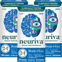 NEURIVA Brain + Memory, Focus & Concentration for Clinically Tested Lutein and Zeaxanthin, Vitamins A C & E + Zinc for Eye Health & Filter Blue Light 30 카운트 캡슐 (3 팩)