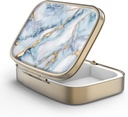 Pill Case Pill Box with Mirror Retro 2 Compartment Purse 또는 포켓 청동 직사각형 알약 상자 또는 비타민, 생선 기름, 보충제, Pill Containe 여행 선물 (White Blue Marble)