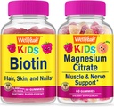 WellYeah Biotin Kids + 마그네슘 시트레이트 키즈, Gummies 번들 - 훌륭한 타스팅, 비타민 보충, 글루텐 무료, GMO 무료, Chewable Gummy
