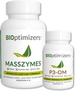 BiOptimizers - P3-OM 및 MassZymes 번들 - 여성과 남성을위한 프리미엄 다이제스트 효소 및 프로바이오틱스 (120 MassZymes 캡슐, 60 P3-OM 캡슐)