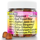 빨간 효모 밥 알파 Lipoic 산성 Ubiquinol CoQ10 감귤류 Bergamot beta Sitosterol Chromium Picolinate 설탕 Less Gummies w 사자 Mane 터키 꼬리 Reishi Cordyceps Chaga, 알약 캡슐 보충교재 Alt