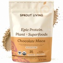 Sprout Living Epic Protein, Plant Based Protein & Superfoods Powder, Chocolate Maca Powder | 20 Grams Organic Protein Powder, Vegan, Non Dairy, Non-GMO, Gluten Free, Low Sugar (1 파운드, 12 서빙)