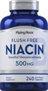 Piping Rock Niacin 500mg | 플러시 무료 | 240 캡슐 | 비타민 B3 보충 | 비 GMO, 글루텐 무료