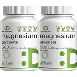 2 팩 마그네슘 글리세린 500mg, 480 Veggie 캡슐 | 100 %가 쉽게 흡수 할 수 있습니다 | 근육, 수면 및 심장 건강을위한 필수 미네랄 보충