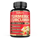 Satoomi 6in1 Turmeric Curcumin 보충 - 3 개월 공급 - Ginger 뿌리, 마늘 전구, 로즈메리 & 블랙 페퍼와 95 Curcuminoids - 90 캡슐