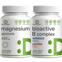 마그네슘 글리세린 500mg Veggie 캡슐 & 생물 활성 비타민 B 복합 뭉치 팩 – 쉽게 킬레이트 미네랄을 흡수 – 면역, 에너지, 및 대사 보충
