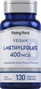 Piping Rock L MethylFolate 보충교재 | 400 mcg | 130 캡슐 | 채식주의자, 채식주의자 | Non-GMO, 글루텐 무료