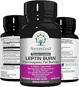 Leptin Burn - Thermogenic 지방 버너, 식욕 억제제, 체중 감량을위한 에너지 부스터 & Metabolism 부스터 - 여성 및 남성을위한 빠른 다이어트 알약 - 60 슬림 알약, 글루텐 무료