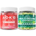 소화 효소 Gummies 1000mg Chewable - 음식을 빨리 끊기십시오, 90억 CFU, Probiotic, Postbiotic, Prebiotic & 섬유 혼합 & 비타민 ADK Gummies + 칼슘 마그네슘 아연 보충교재
