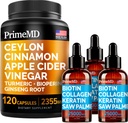 4-in-1 액체 Biotin Collagen Keratin 톱 팔로토 드롭 (2 fl oz - 3 Pack) & 5-in-1 Ceylon Cinnamon w Turmeric & Ginseng 뿌리 (120ct) 번들 - 헤어, 피부, 손톱, & 면역 지원 보충교재
