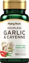 Piping Rock Odorless Garlic Softgels | 180 Softgels | Cayenne Extract의 보충 | Allium Sativum | Non-GMO, 글루텐 프리